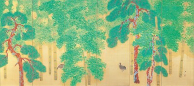 横山大観「柿紅葉」（右隻） 大正9年（1920）、永青文庫蔵（熊本県立美術館寄託）