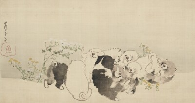 長沢蘆雪《菊花子犬図》江戸時代中期（18世紀後半）　個人蔵